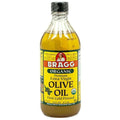 Bragg Organic extra virgin olive oil bottle, first cold pressed label