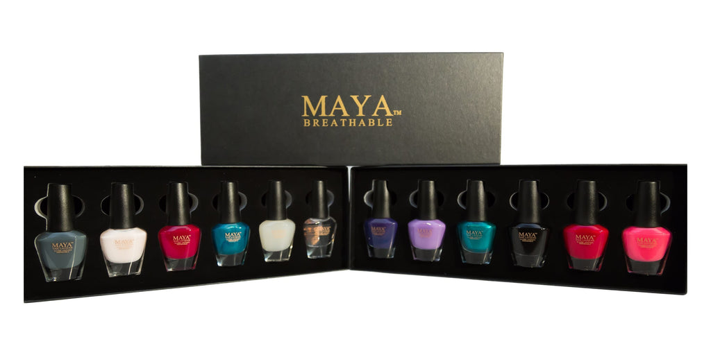 6-piece nail polish gift set in display box with multiple color bottles