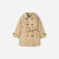 Khaki girls' mid-length trench coat with double-breasted front and belt tie