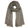 Cashmere scarf in dark taupe, fringed ends, plain woven texture