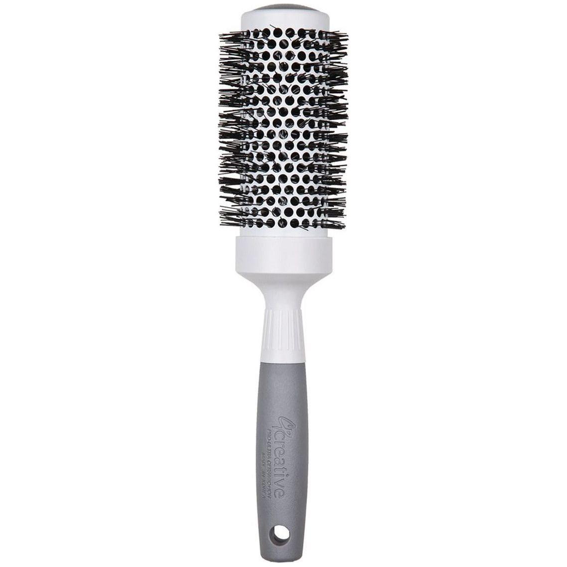 Pro Ultra ceramic thermal round hair brush, black bristle head with silver handle