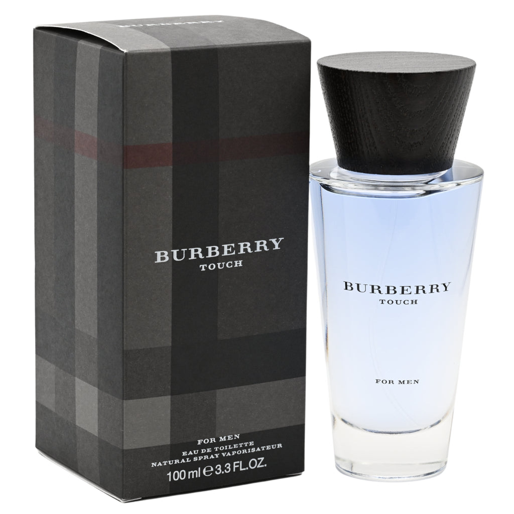 Burberry Touch men's eau de toilette spray: clear bottle, black cap, with box
