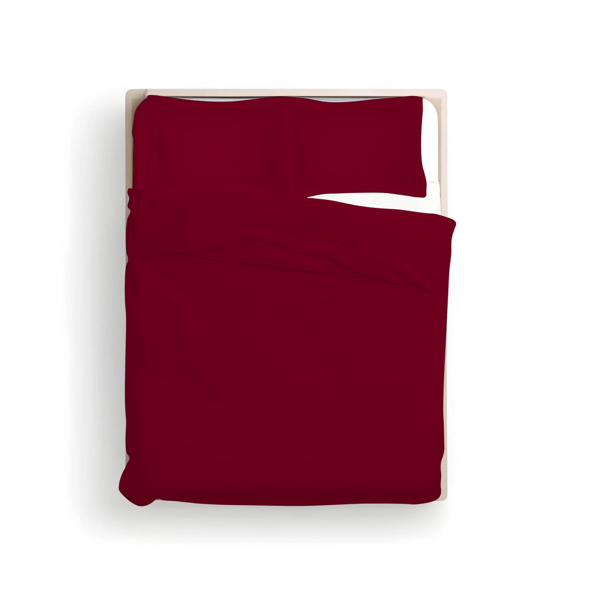 Burgundy cotton sateen duvet cover set with matching pillowcases, solid color