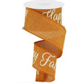 Orange wired ribbon with white script lettering, 2.5-inch width