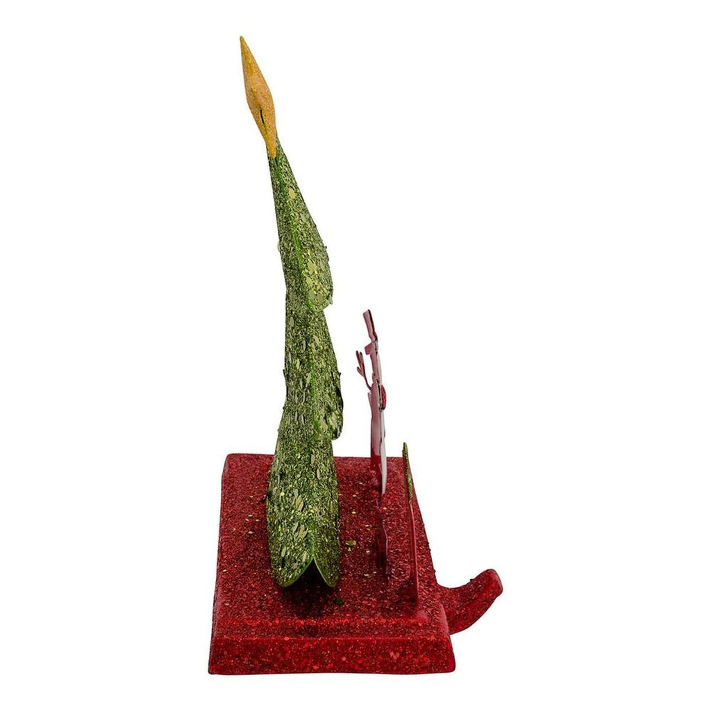 Glitter Christmas tree stocking hanger seen from side with gold star and red base