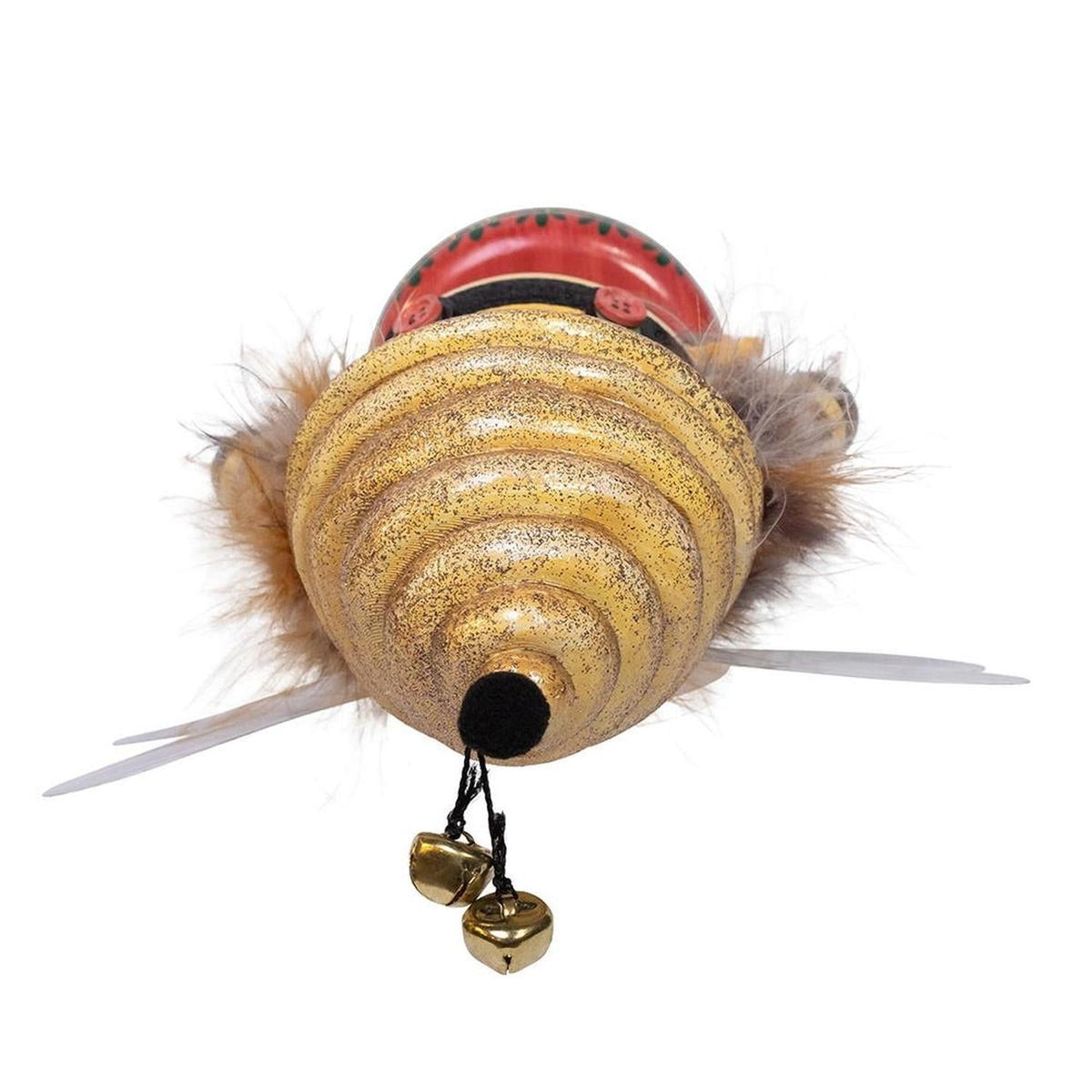 10-inch Hollywood nutcracker face close-up with glitter hat, rosy cheeks, and dangling bells.