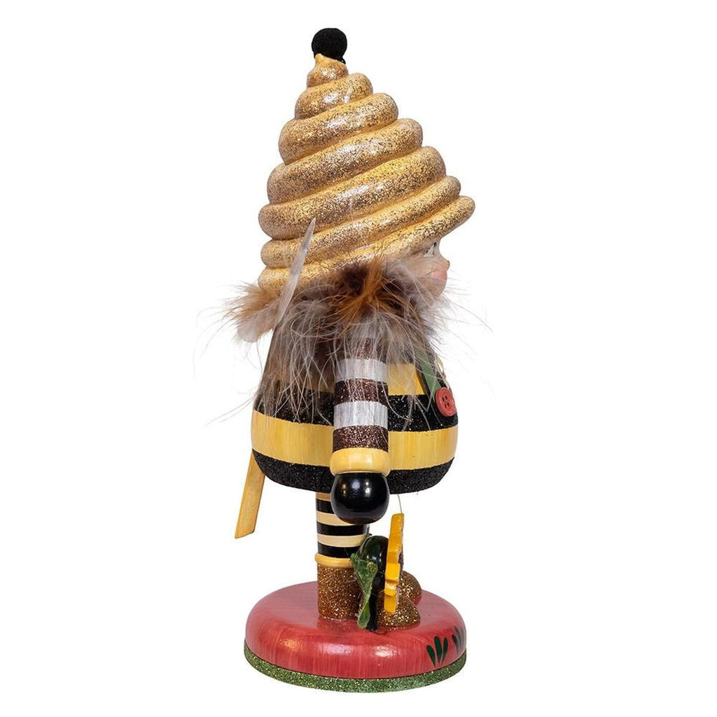 10-inch Hollywood nutcracker back view with striped bee suit and feather wings.