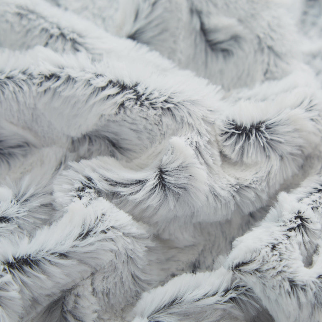 Light blue faux fur throw blanket tufted weave close-up