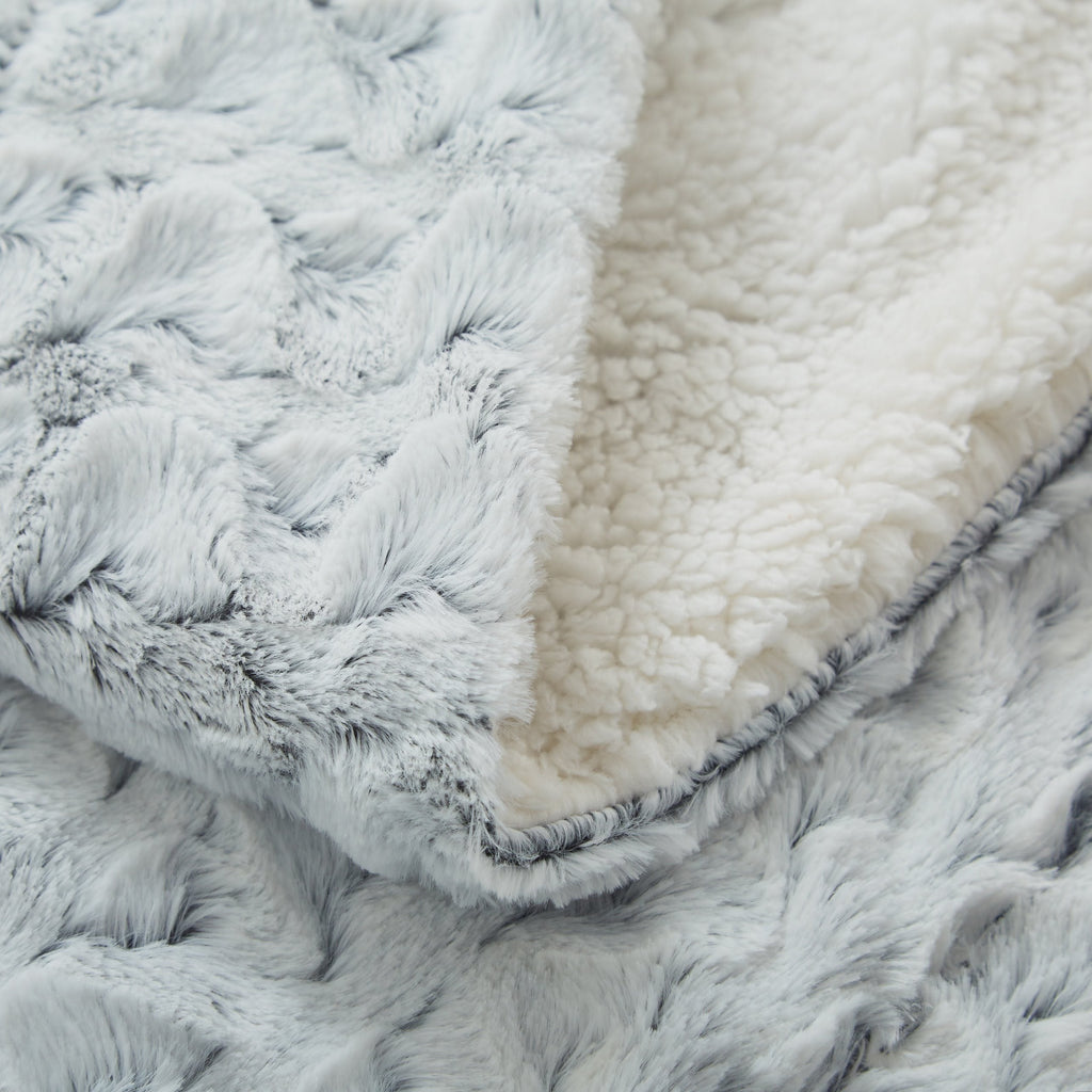 Light blue and cream faux fur throw blanket, reverse side