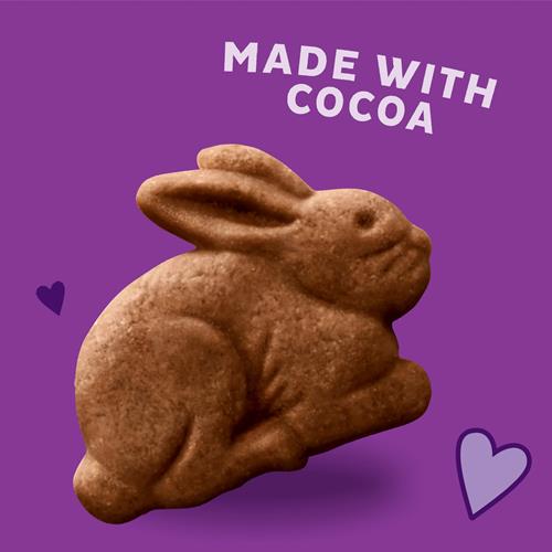 Bunny-shaped organic graham chocolate snack made with cocoa