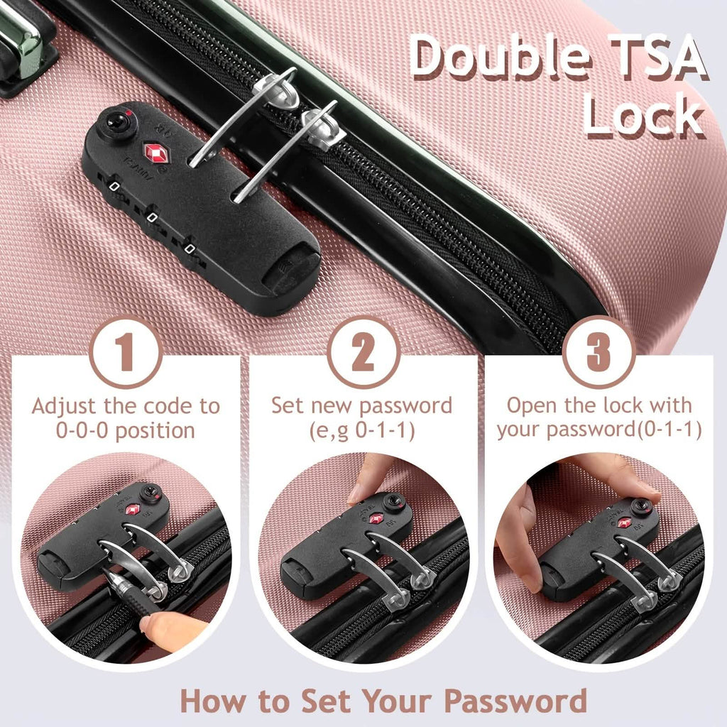 TSA double lock on rose hard shell suitcase zipper with side-mounted locking mechanism