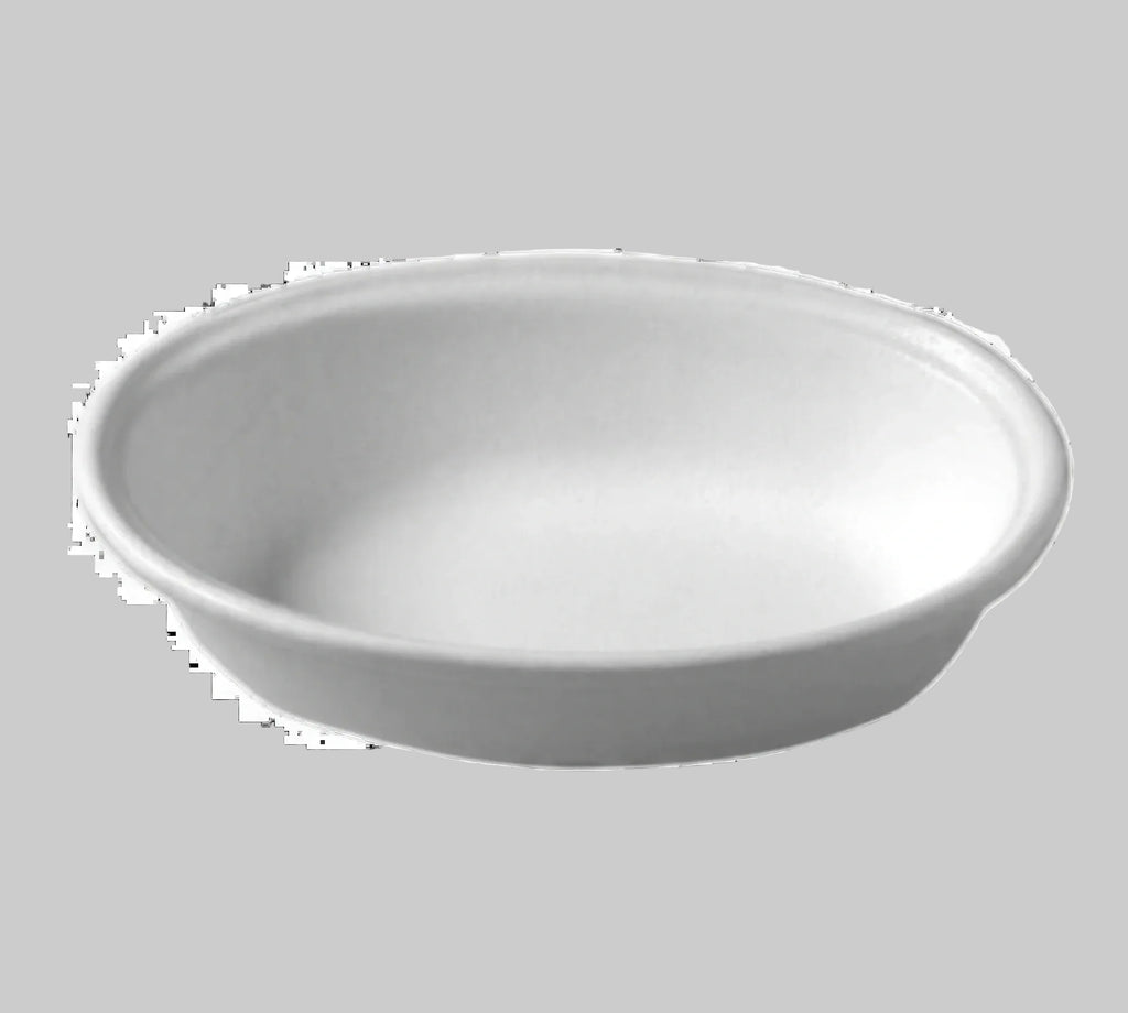 Oval casserole dish with shallow rim, silver-gray cast-aluminum finish