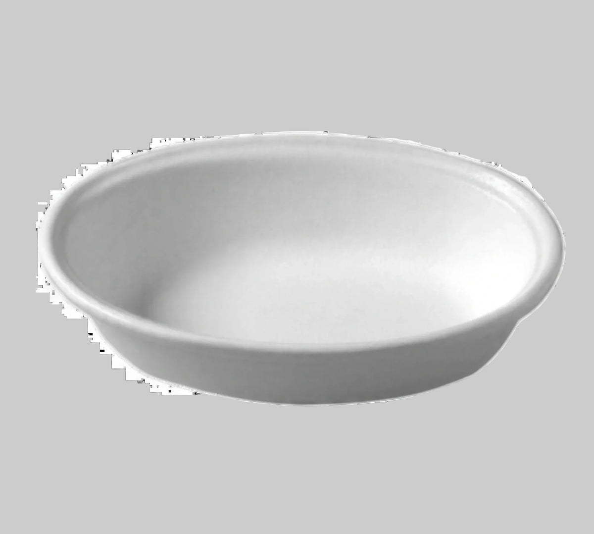 Oval casserole dish with shallow rim, silver-gray cast-aluminum finish