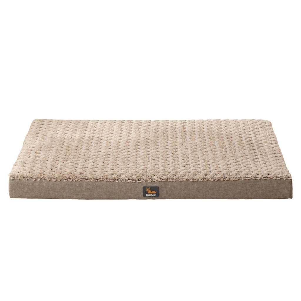 Four-season warm dog bed mat with cream woven top and gray bottom