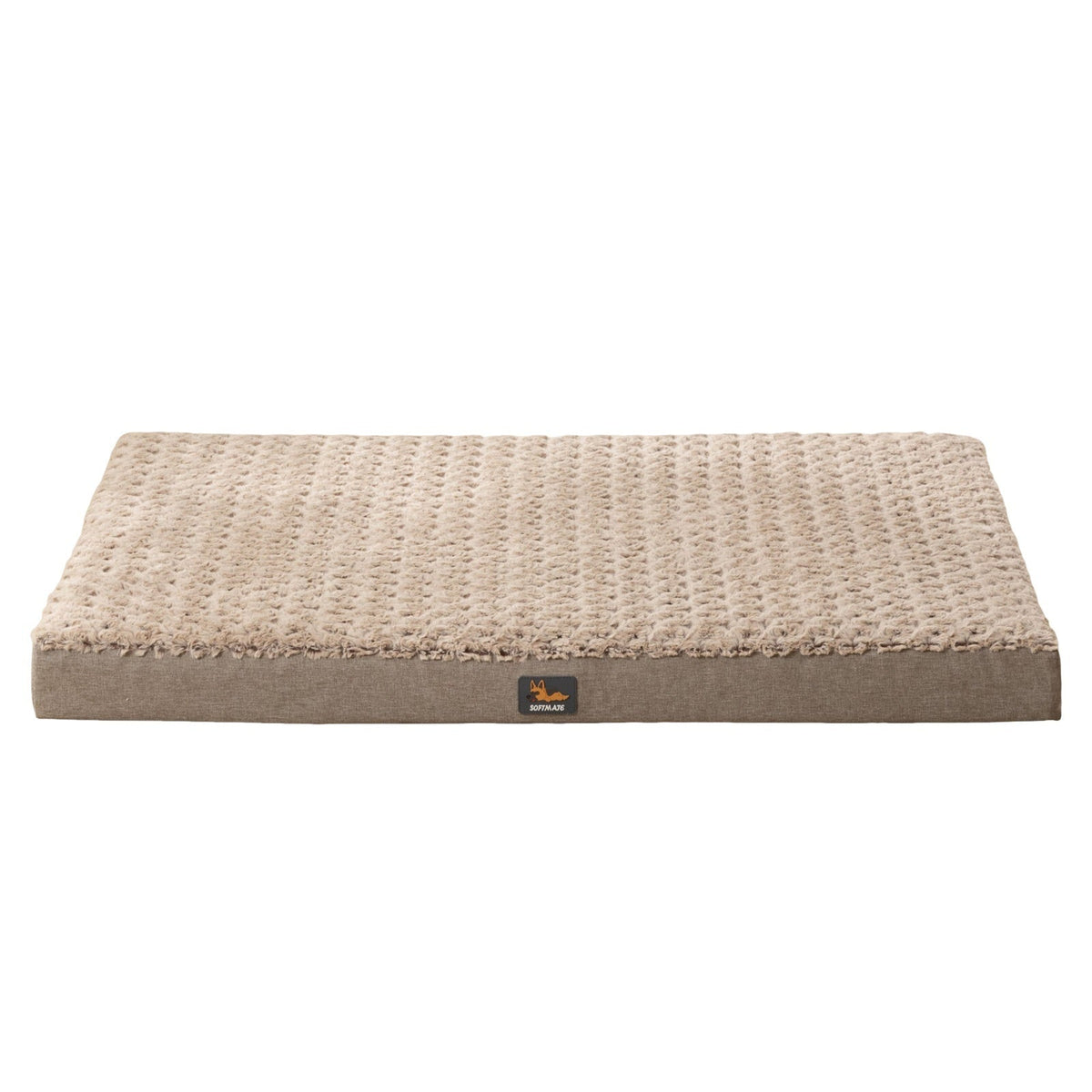 Four-season warm dog bed mat with cream woven top and gray bottom