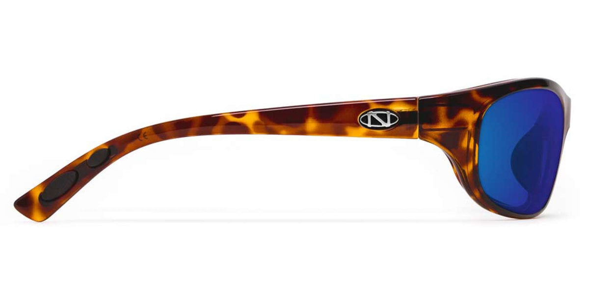 Oak Harbor tortoise sunglasses, side profile with blue polarized lens