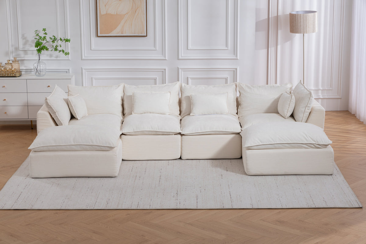 Cloud Couch oversized modular sectional sofa in antique white with corner chaise