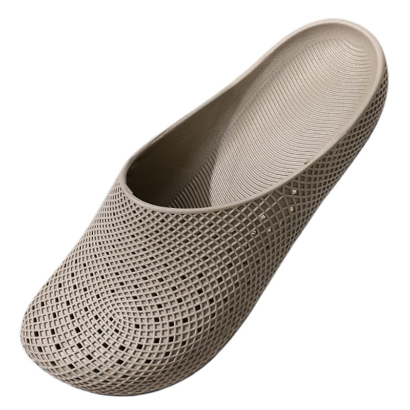 Men's khaki slip-on water shoe with textured mesh grid upper