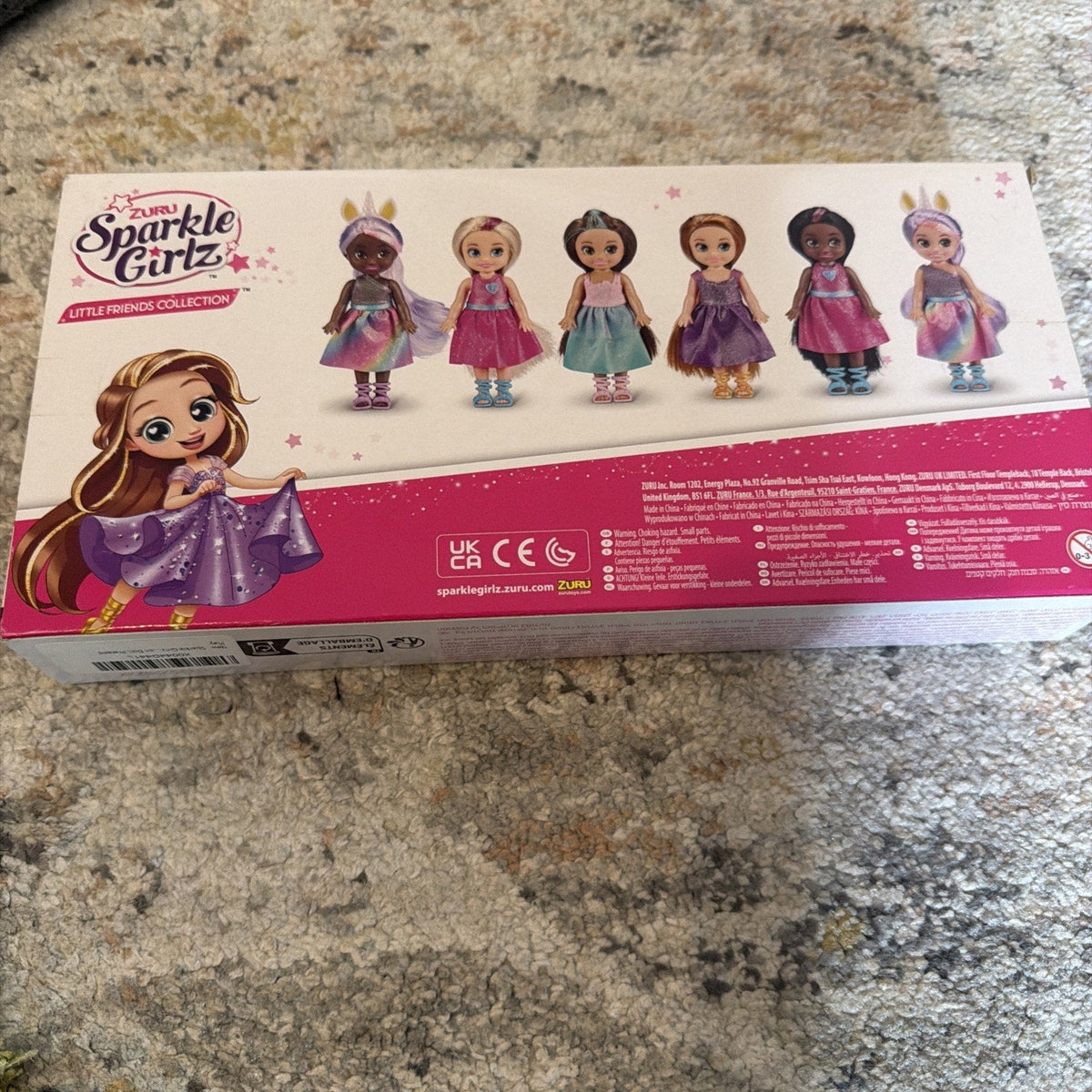 Set of 6 girl dolls shown on retail box back with product details