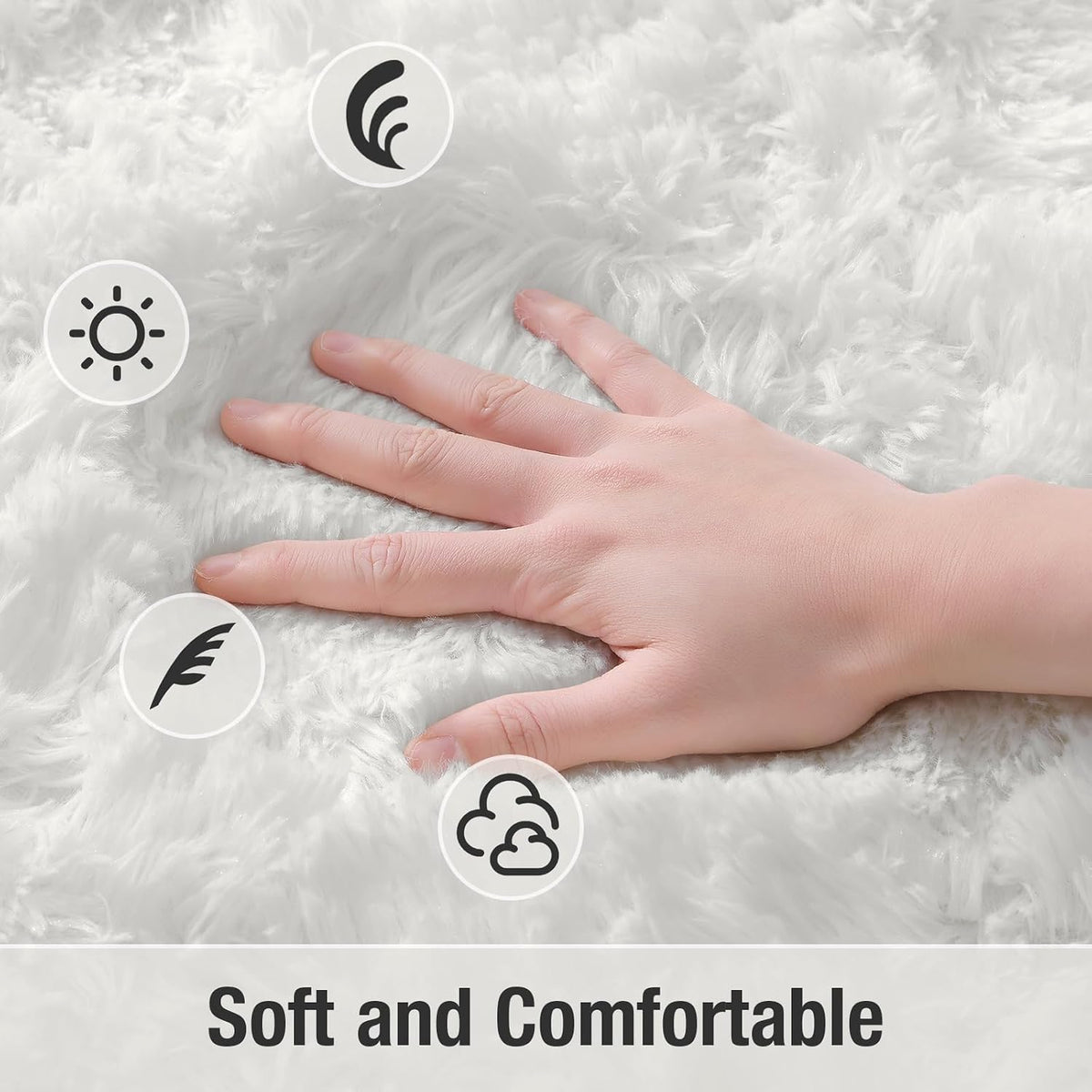 Ivory soft shag rug with hand smoothing the plush surface