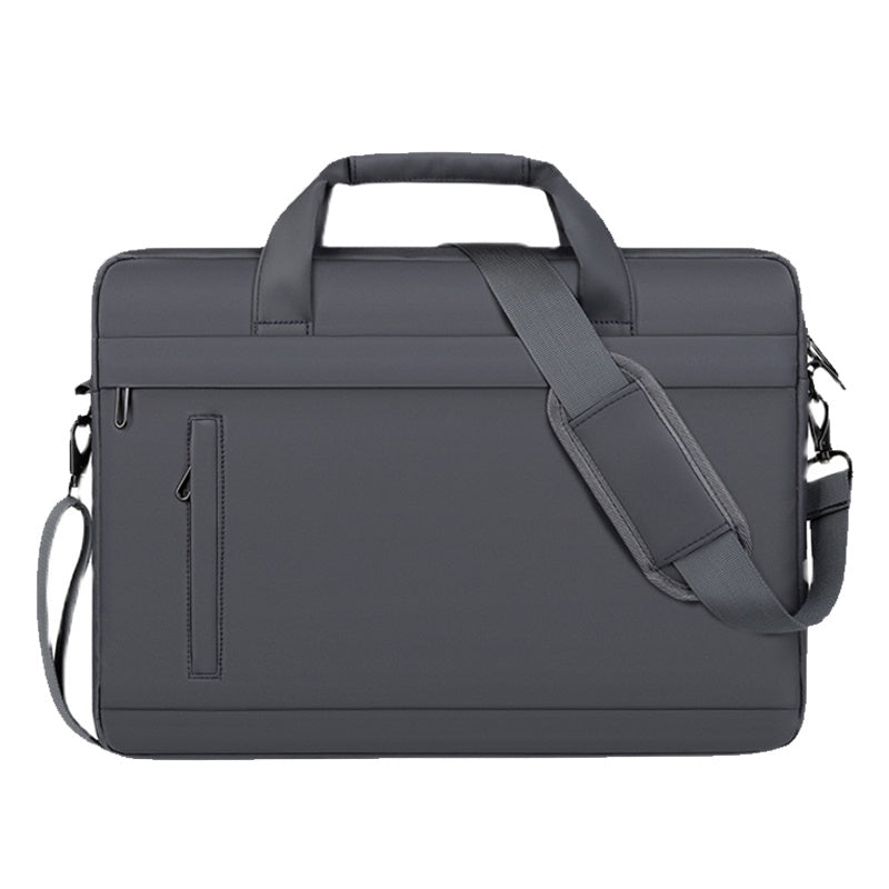 Black laptop briefcase bag with padded handle and adjustable shoulder strap