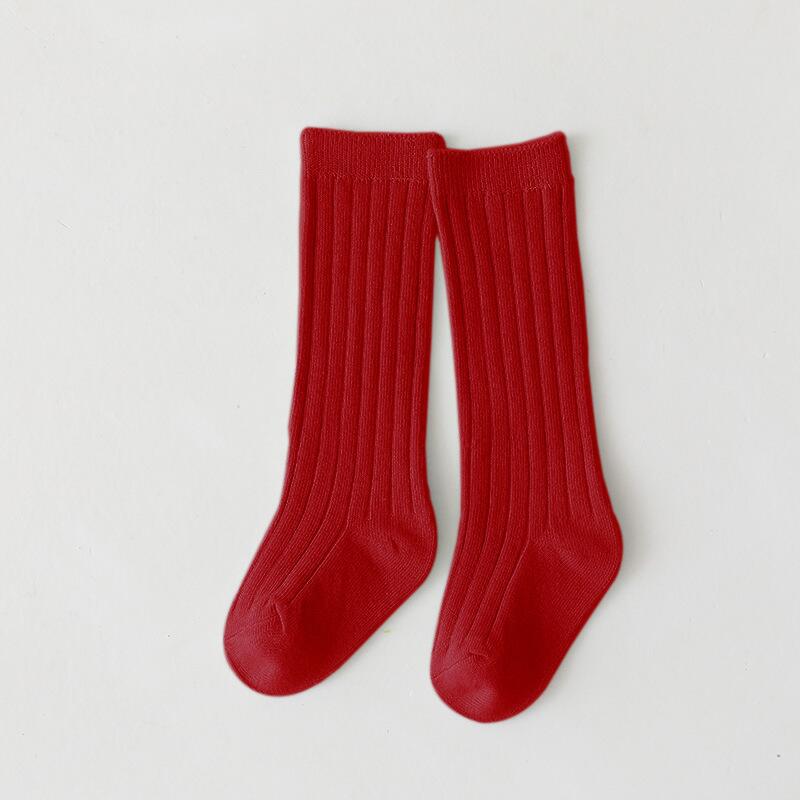 Baby ribbed crew socks, bright red, middle-long length, pair view