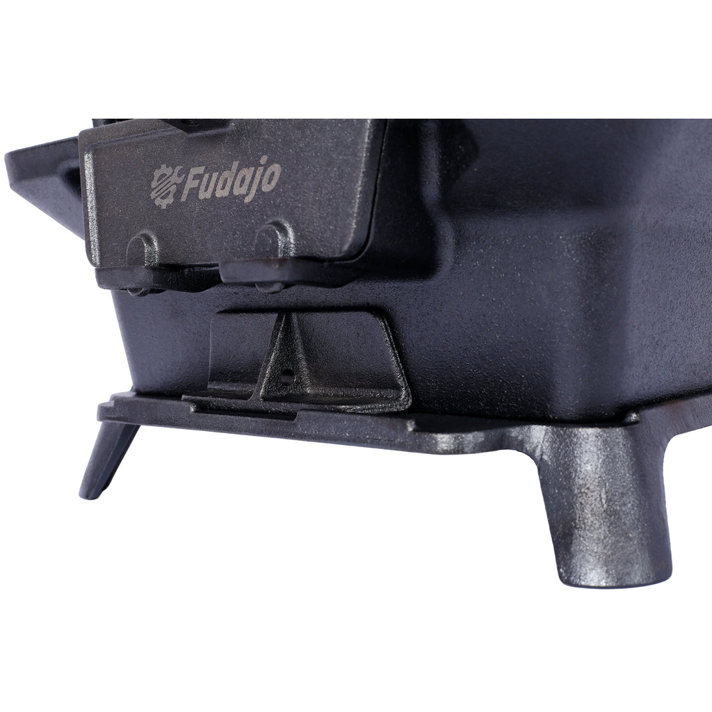 Charcoal oval cast iron tabletop grill with enamel finish, Fudajo folding handle