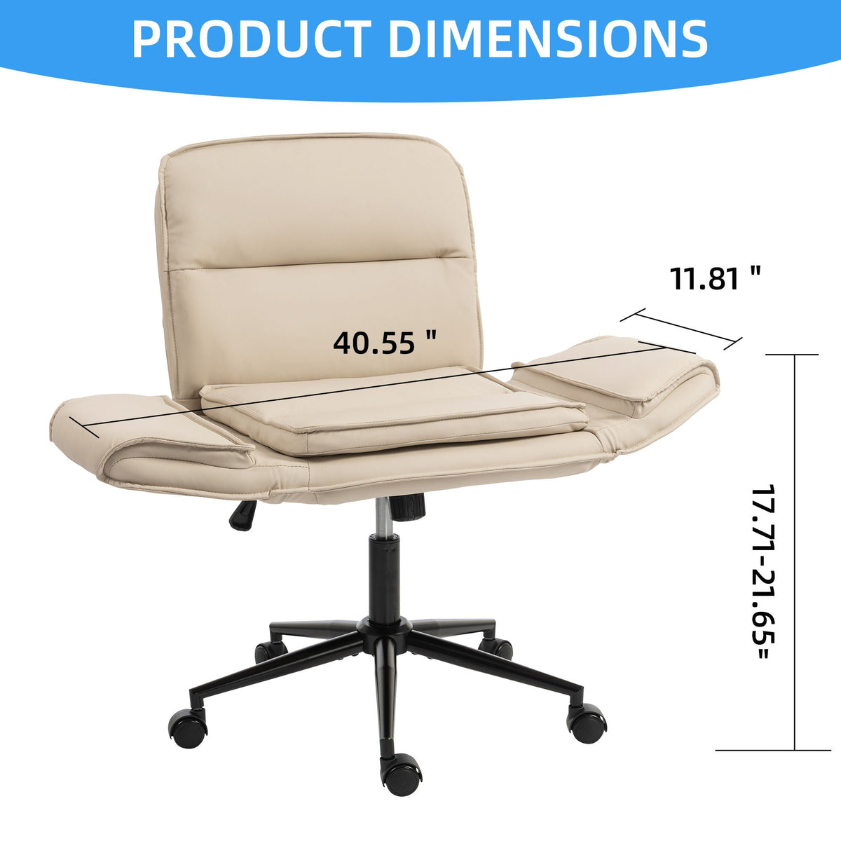 Beige fabric adjustable office chair with armrests and five-wheel swivel base
