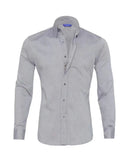 Gray men’s long-sleeve button-down business shirt with spread collar and front buttons