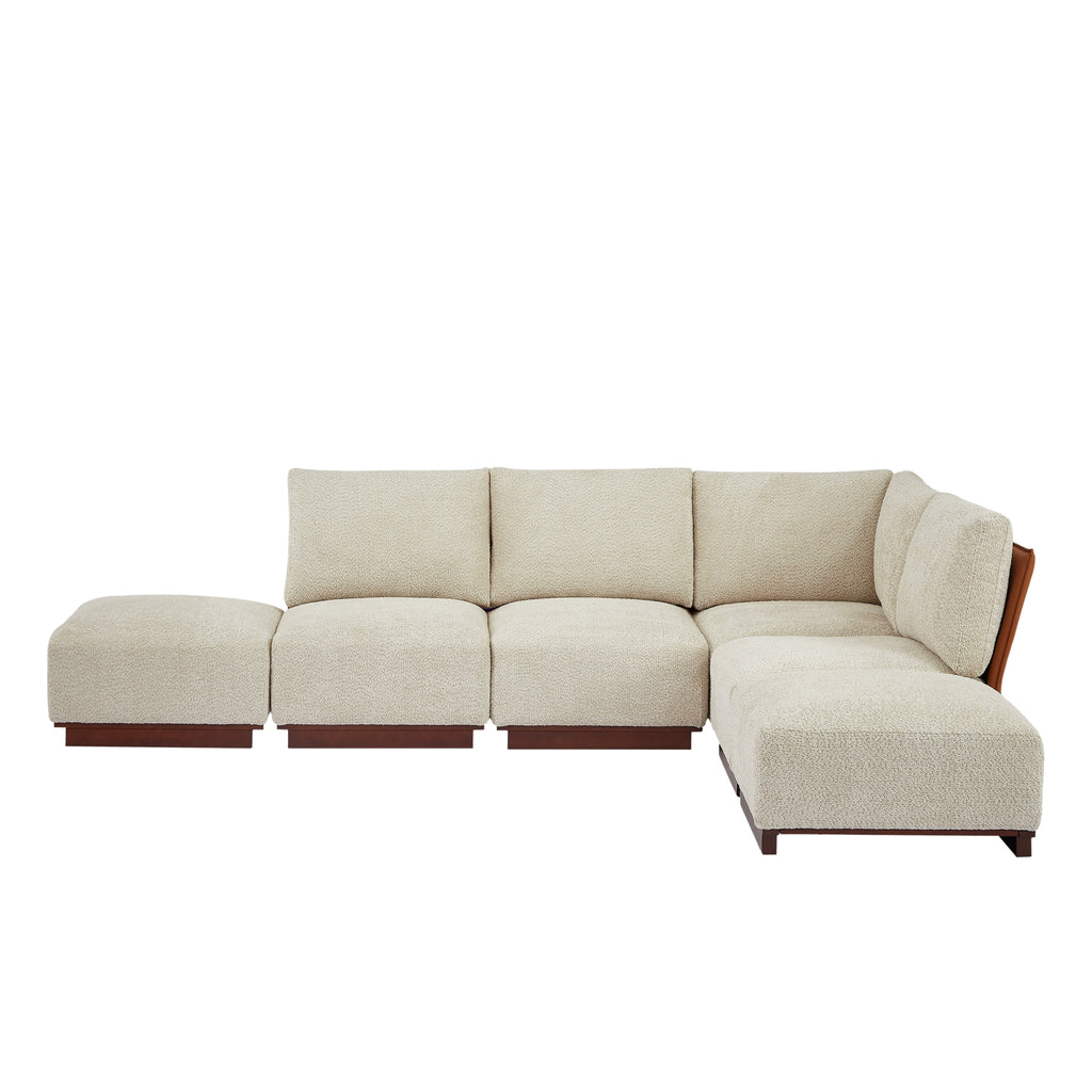 L-shaped modular sectional sofa with chaise seating, light sesame boucle upholstery