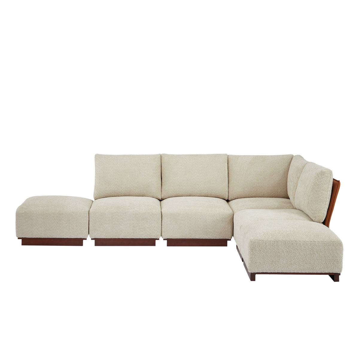 L-shaped modular sectional sofa with chaise seating, light sesame boucle upholstery