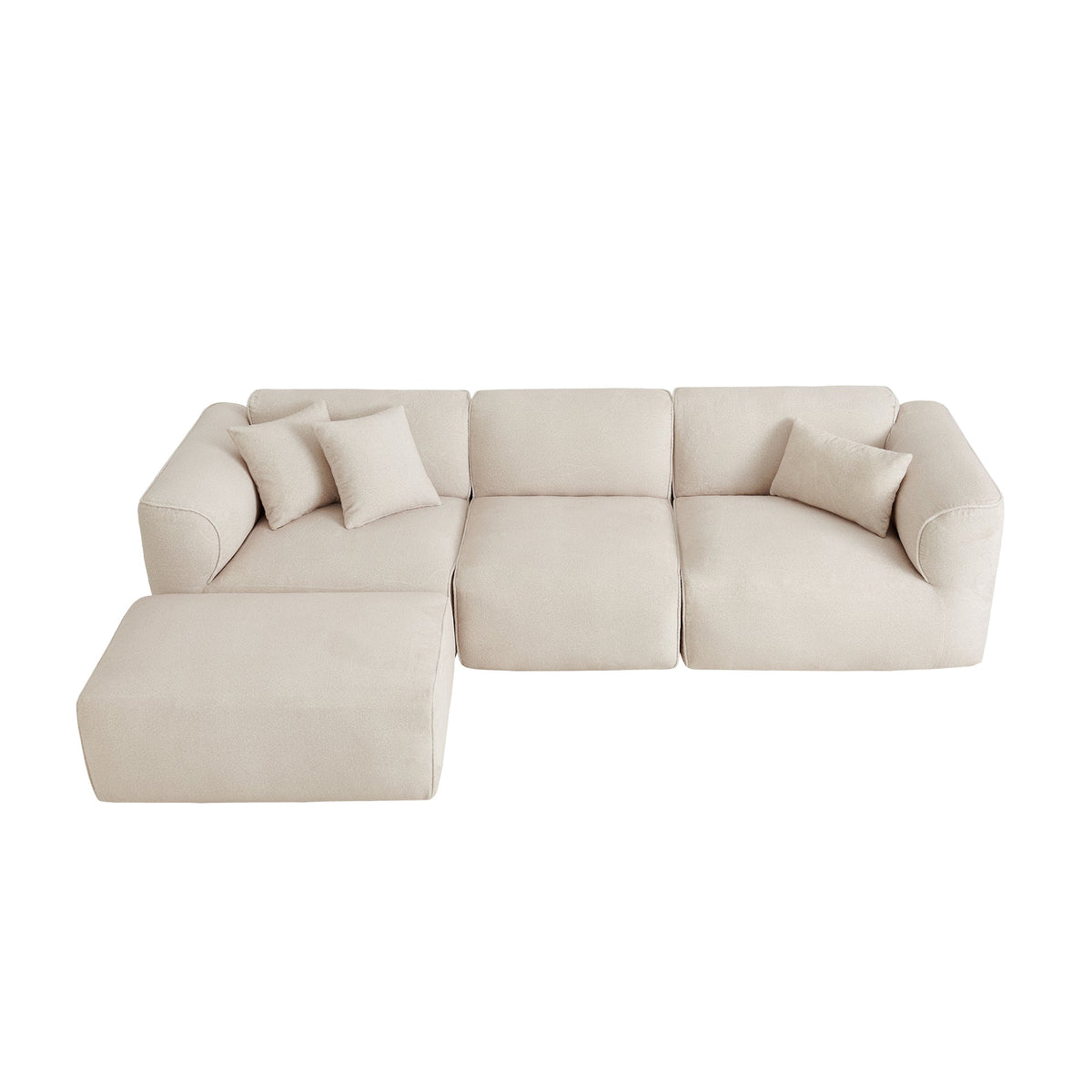 Light beige sectional sofa with chaise and built-in ottoman sections