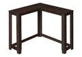 Dark brown corner accent console table with open corner design and straight legs