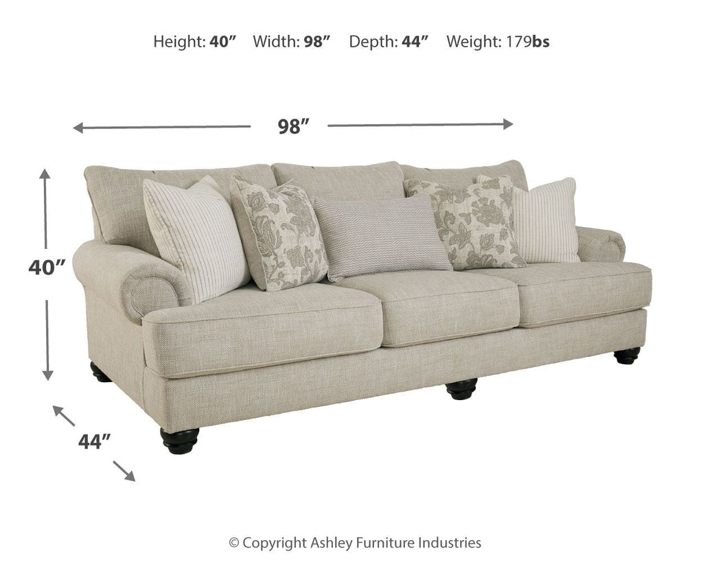 Fog sofa dimensions: 98in wide, 44in deep, 40in high