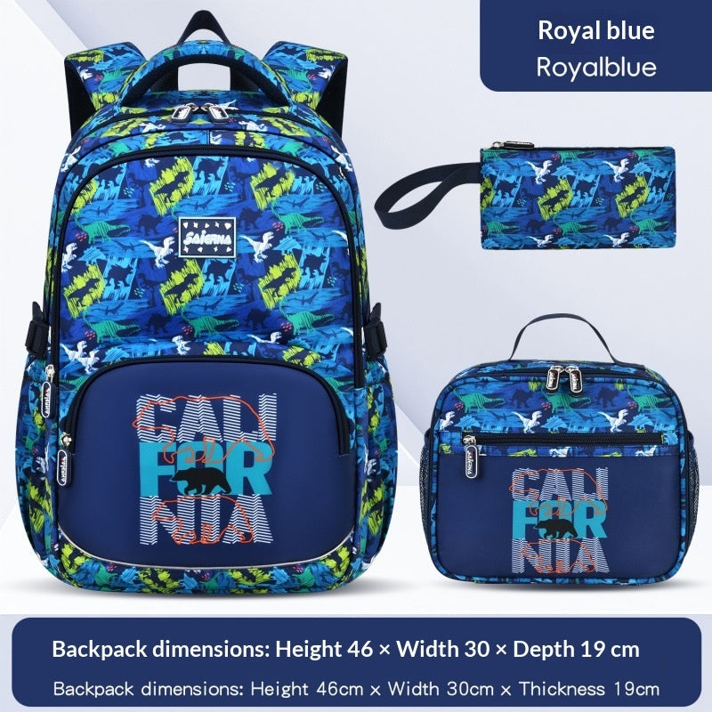 Royal blue graphic backpack set with matching pencil case and front zipper pocket