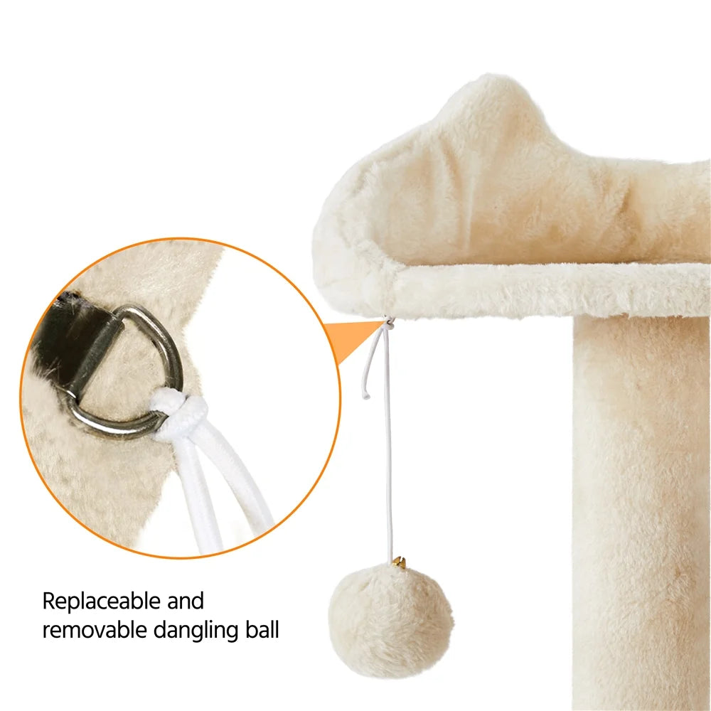 Cat tree top perch with a removable dangling ball toy