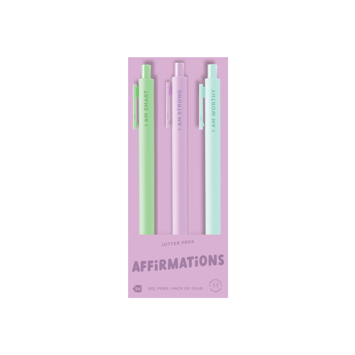 “Affirmations” Jotter pens 3-pack, boxed set with mint, purple, and lilac pens