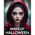 Halloween makeup guide paperback cover with face-paint portrait and red title text
