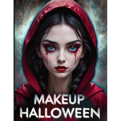 Halloween makeup guide paperback cover with face-paint portrait and red title text