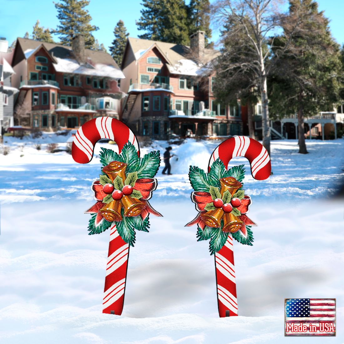 G. DeBrekht Christmas candy cane outdoor decor stakes with holly and bells