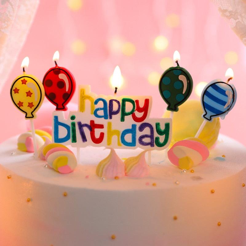 Birthday candle topper with "Happy Birthday" sign and numbered party candle flames