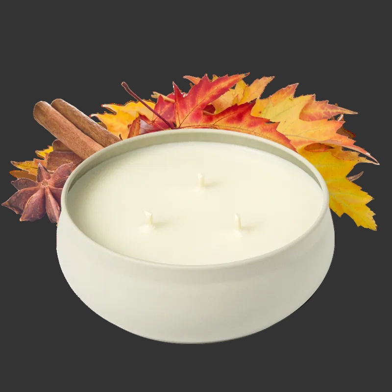 White round 3-wick candle jar with three small flames