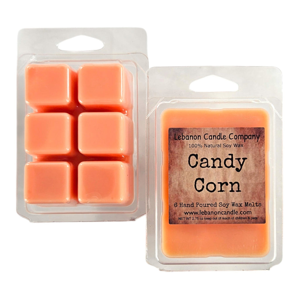 Candy corn wax melt cubes, orange-pink soy wax in clear clamshell