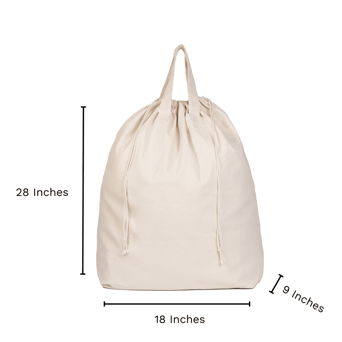 Off-white canvas drawstring laundry bag, 28 x 18 inches size