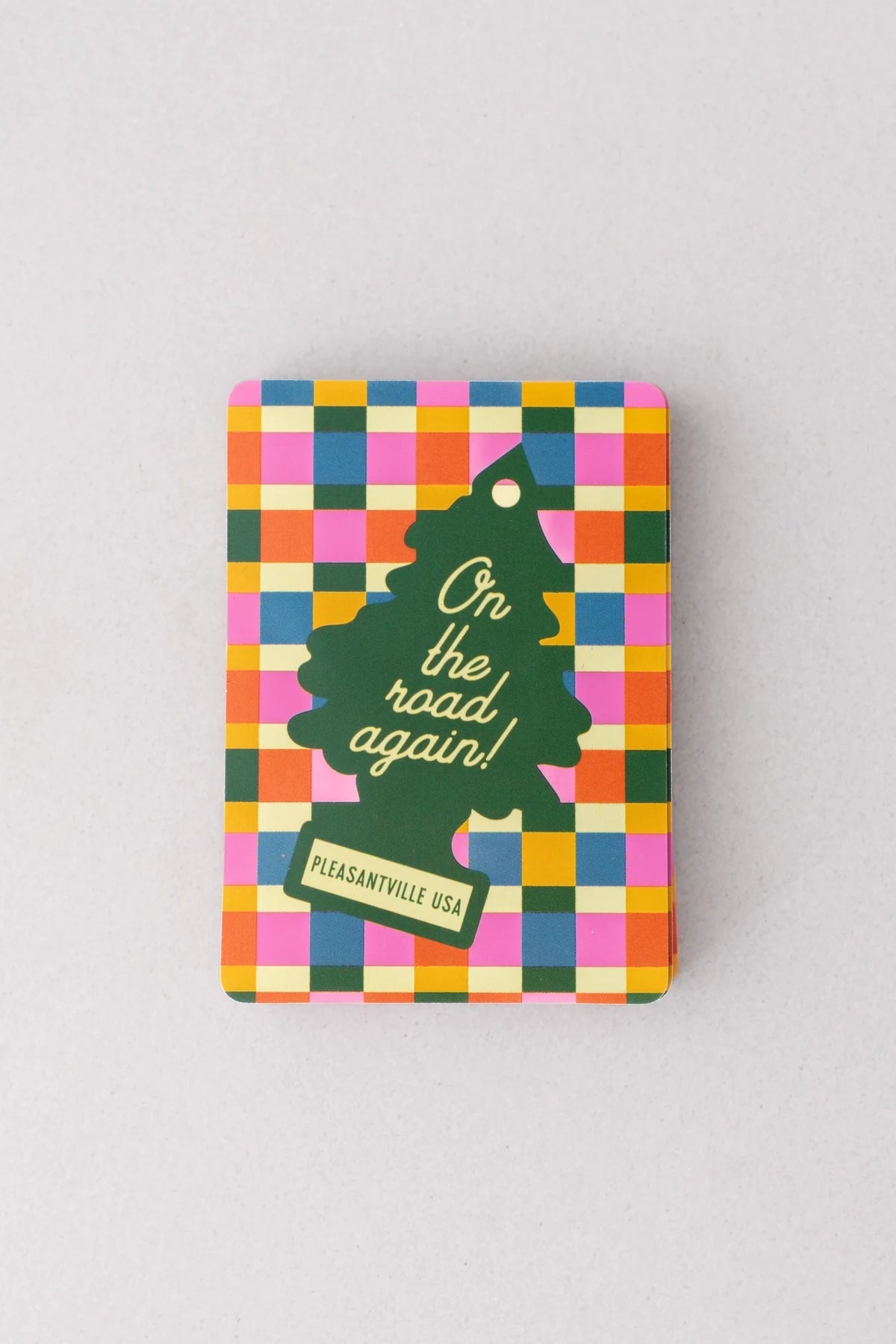 Waterproof playing cards with multicolor plaid back and road-again graphic
