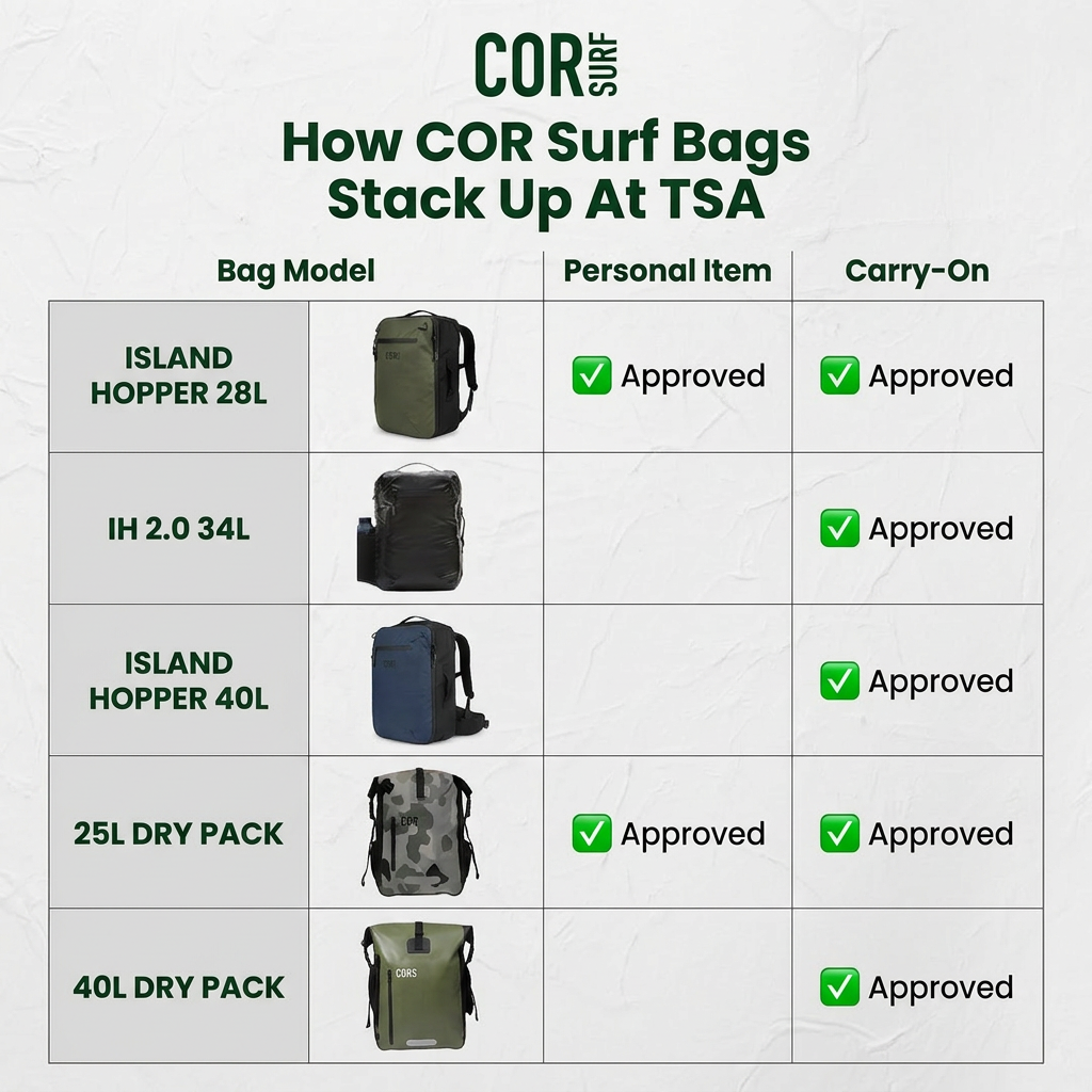 28L travel backpack on chart, carry-on approved travel bag design with stackable models