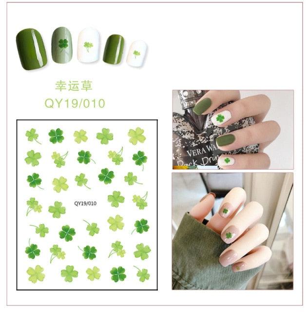 Green clover leaf nail stickers with small shamrock pattern