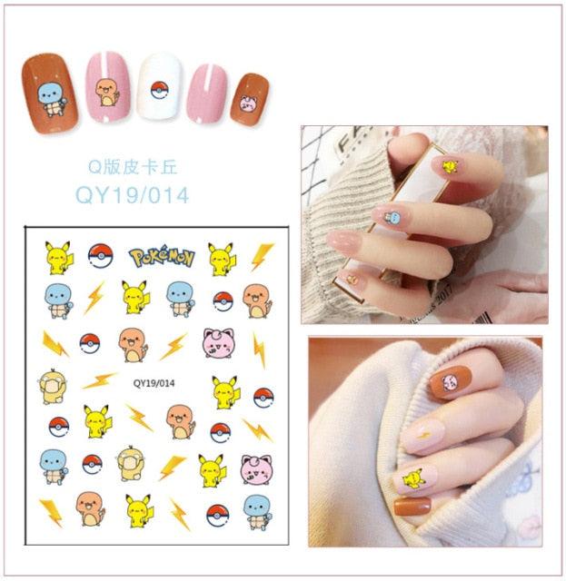 Cartoon character nail sticker sheet with lightning icons and small character faces
