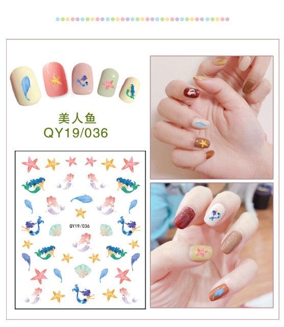 Cartoon fish nail stickers with colorful fish icons for nail art