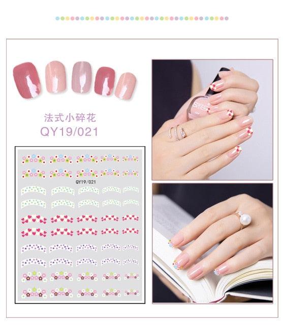Small flower and dot nail sticker sheet with pearl-like decorative details